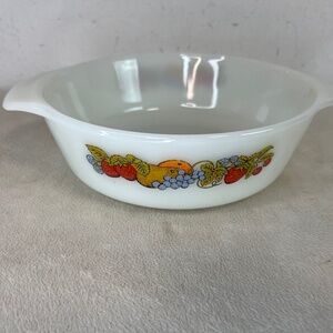 Vtg Anchor Hocking Fire King Casserole 1Qt Fall Harvest Vegetable 436 Milk Glass